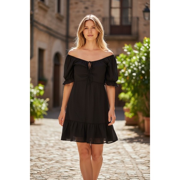Abercrombie & Fitch Dresses & Skirts - Abercrombie & Fitch Dress Women XS Black Off Shoulder Ruffle Mini Cottagecore